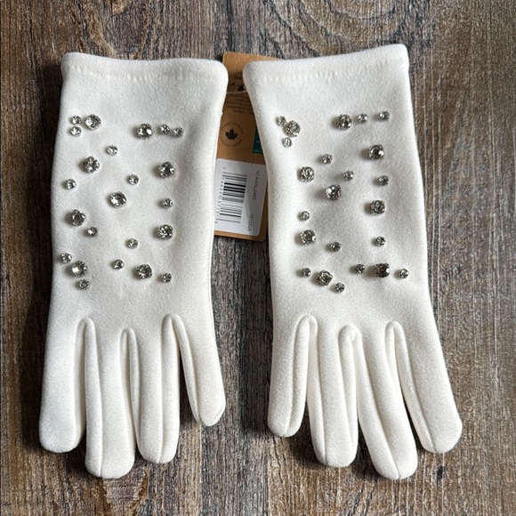 Secret | White Gloves with Rhinestones - Picture 1 of 6